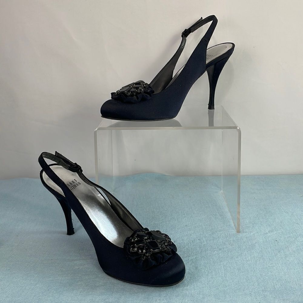 Stuart Weitzman Black with Beaded Bow Sling Heels